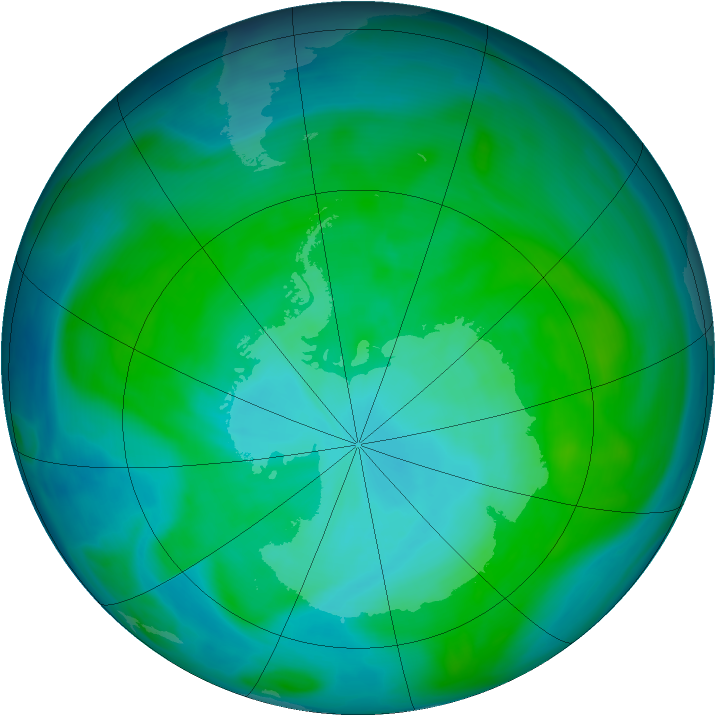 Antarctic ozone map for 01 January 2005